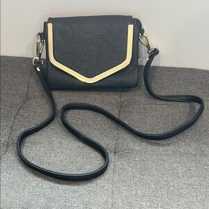 Black Crossbody Bag with Gold Trim